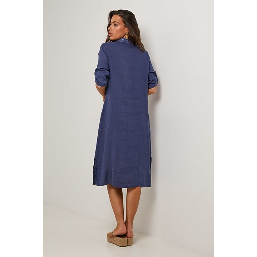 Rodier Lin Lniana sukienka w kolorze granatowym Rodier Lin M/L okazyjna cena Limango Polska
