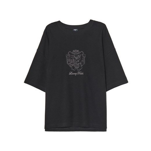 Cropp - Czarna koszulka z haftem - czarny Cropp XL Cropp