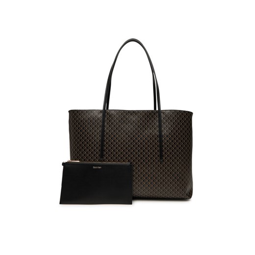 Torebka Calvin Klein Emblem Aop Tote W/ Pouch LV04F3266G Czarny ze sklepu eobuwie.pl w kategorii Torby Shopper bag - zdjęcie 184799717