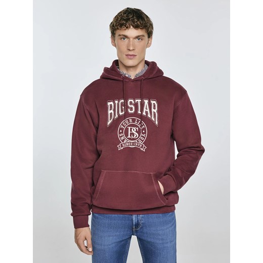Bluza męska z kapturem z haftem bordowa Adam 604 ze sklepu Big Star w kategorii Bluzy męskie - zdjęcie 184800776