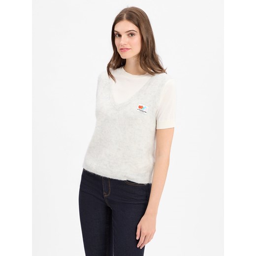 american vintage Damski sweter z dzianiny z alpaką - Nenybay Kobiety drobna dzianina jasny szary marmurkowy ze sklepu vangraaf w kategorii Kamizelki damskie - zdjęcie 184813408