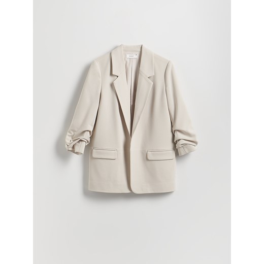 Reserved - Marynarka z marszczonymi rękawami - beżowy Reserved XL Reserved
