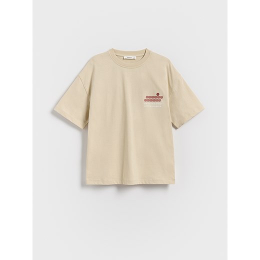 Reserved - Bawełniany t-shirt oversize - beżowy ze sklepu Reserved w kategorii T-shirty chłopięce - zdjęcie 184818346