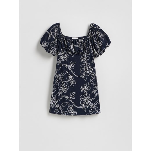 Reserved - Sukienka mini z haftem - granatowy Reserved M Reserved