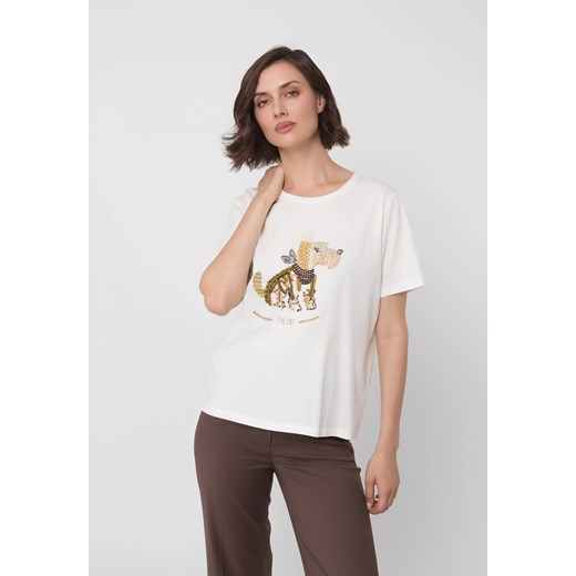 Bawełniany t-shirt ecru z aplikacją ze sklepu Molton w kategorii Bluzki damskie - zdjęcie 184818726