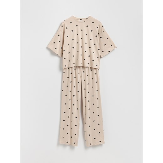 Reserved - Dwuczęściowa piżama w serca - beżowy ze sklepu Reserved w kategorii Piżamy damskie - zdjęcie 184819446