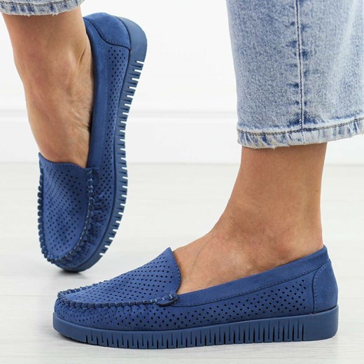 Niebieskie zamszowe mokasyny damskie Potocki 11316 ze sklepu suzana.pl w kategorii Mokasyny damskie - zdjęcie 184824998