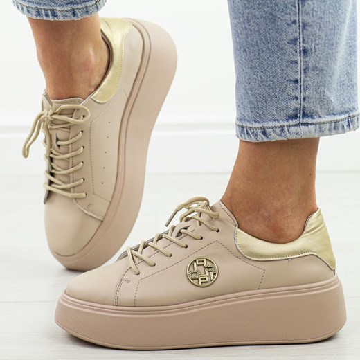Beżowe skórzane sneakersy damskie na platformie Filippo Dp6058/25 ze sklepu suzana.pl w kategorii Trampki damskie - zdjęcie 184833637