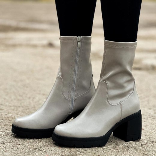 Szare ze skóry eko botki damskie na obcasie Sergio Leone Bt206 ze sklepu suzana.pl w kategorii Botki - zdjęcie 184833695