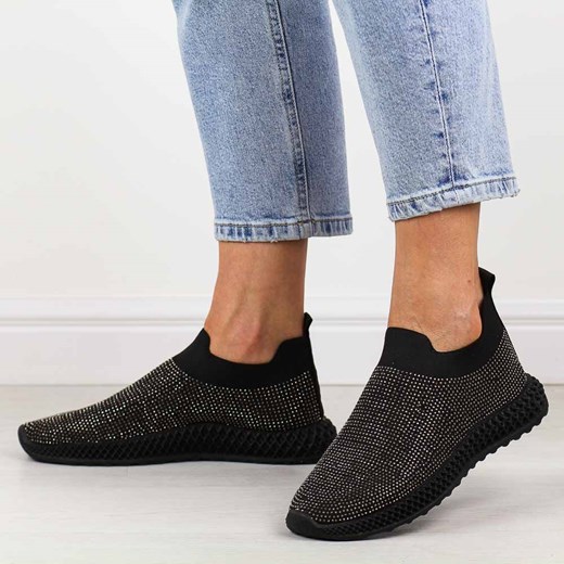 Czarne sportowe buty damskie z cyrkoniami DiA Tw121 ze sklepu suzana.pl w kategorii Buty sportowe damskie - zdjęcie 184834299