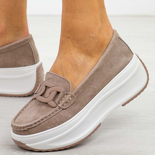 Beżowe skórzane mokasyny damskie na platformie Filippo Dp6132/25 ze sklepu suzana.pl w kategorii Mokasyny damskie - zdjęcie 184834575