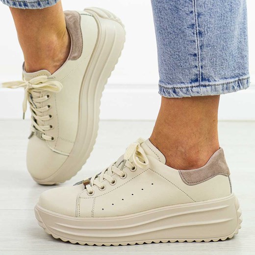 Beżowe skórzane sneakersy damskie na platformie Filippo Dp6739/25 ze sklepu suzana.pl w kategorii Półbuty damskie - zdjęcie 184838706