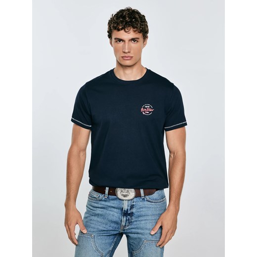 Koszulka męska z kontrastowymi przeszyciami granatowa Elvin 403 ze sklepu Big Star w kategorii T-shirty męskie - zdjęcie 184838727