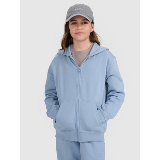 Dziewczęca bluza dresowa rozpinana z kapturem 4F 4FJRAW25TSWSF2466 - niebieska ze sklepu Sportstylestory.com w kategorii Bluzy dziewczęce - zdjęcie 184839516