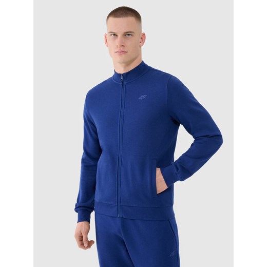 Męska bluza dresowa rozpinana bez kaptura 4F 4FWMM00TSWSM1463 - granatowa ze sklepu Sportstylestory.com w kategorii Bluzy męskie - zdjęcie 184839618
