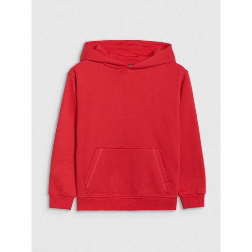 Chłopięca bluza dresowa nierozpinana z kapturem 4F 4FJRAW25TSWSM2490 - czerwona ze sklepu Sportstylestory.com w kategorii Bluzy chłopięce - zdjęcie 184839636