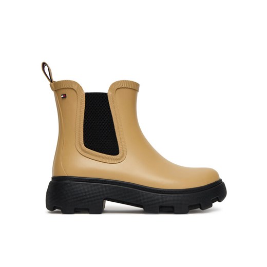 Kalosze Tommy Hilfiger Rubber Flag Cleated FW0FW08637 Brązowy ze sklepu eobuwie.pl w kategorii Kalosze damskie - zdjęcie 184840149