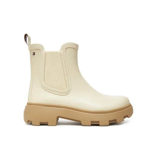 Kalosze Tommy Hilfiger Rubber Flag Cleated FW0FW08637 Beżowy ze sklepu eobuwie.pl w kategorii Kalosze damskie - zdjęcie 184840167