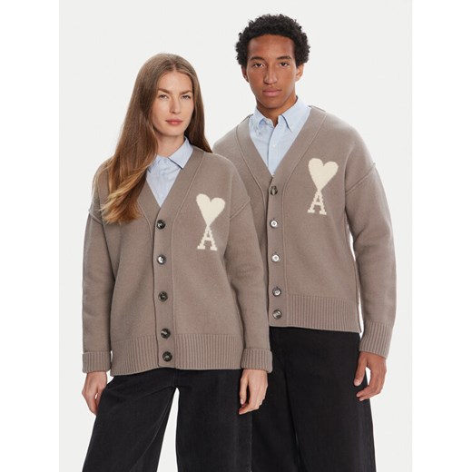 AMI PARIS Kardigan UKC090.KN0090 Szary Relaxed Fit ze sklepu MODIVO w kategorii Swetry męskie - zdjęcie 184840688