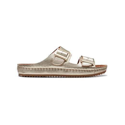 Clarks Skórzane klapki &quot;Brookleigh Sun&quot; w kolorze złotym ze sklepu Limango Polska w kategorii Klapki damskie - zdjęcie 184841865