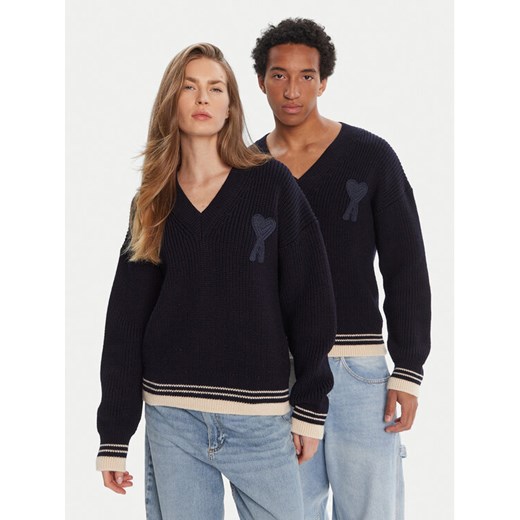 AMI PARIS Sweter UKS268.KN0068 Granatowy Regular Fit ze sklepu MODIVO w kategorii Swetry męskie - zdjęcie 184844046