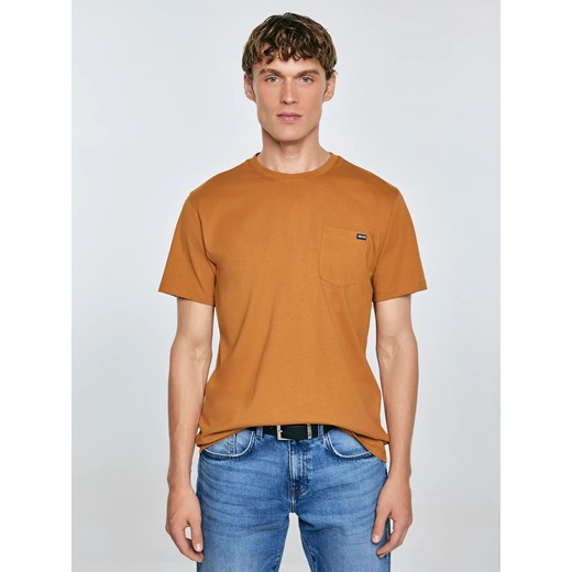 Koszulka męska z kieszonką brązowa Carbon 802 ze sklepu Big Star w kategorii T-shirty męskie - zdjęcie 184847766