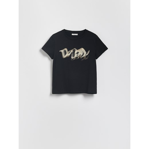 Reserved - T-shirt z połyskującym nadrukiem - czarny ze sklepu Reserved w kategorii Bluzki damskie - zdjęcie 184848459