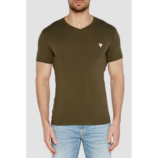 GUESS Zielony męski t-shirt z małym logo, Rozmiar S ze sklepu outfit.pl w kategorii T-shirty męskie - zdjęcie 184851829