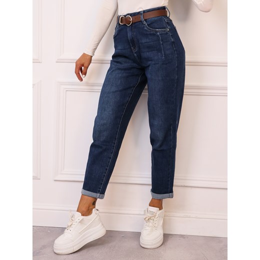 SPODNIE JEANSOWE Z PRESZYCIAMI PRZY KIESZENIACH- CIEMNY JEANS ze sklepu olika.com.pl w kategorii Jeansy damskie - zdjęcie 184852667