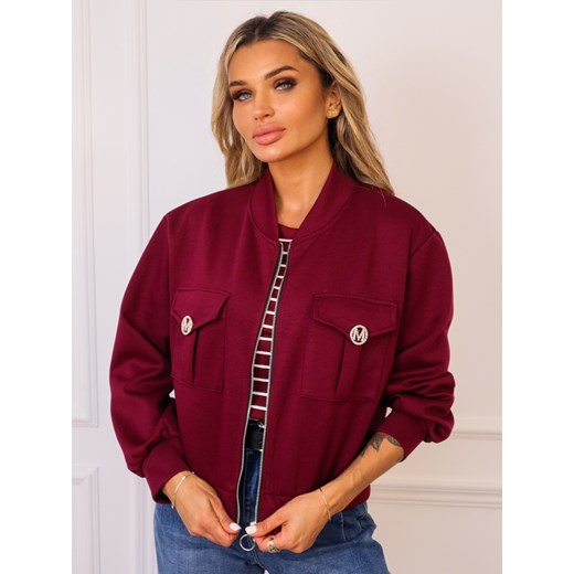 BLUZA BOMBERKA ZAPINANA NA ZAMEK- BORDOWA ze sklepu olika.com.pl w kategorii Bluzy damskie - zdjęcie 184852735