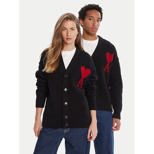 AMI PARIS Kardigan BFUKC006.018 Czarny Regular Fit ze sklepu MODIVO w kategorii Swetry męskie - zdjęcie 184852847