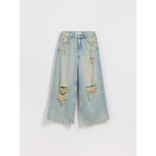 Reserved - Jeansy super wide leg z przetarciami - niebieski ze sklepu Reserved w kategorii Spodnie dziewczęce - zdjęcie 184853955