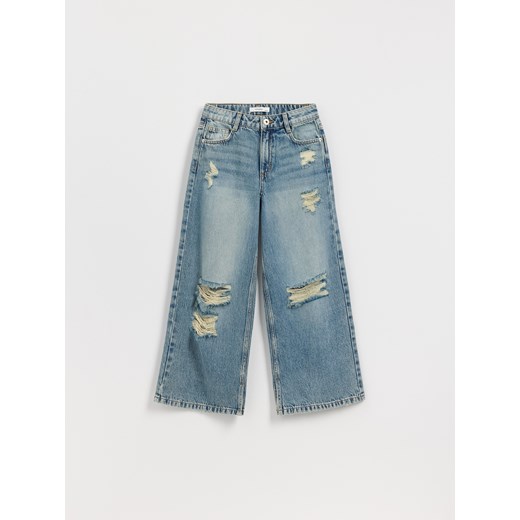 Reserved - Jeansy super wide leg z przetarciami - indigo jeans ze sklepu Reserved w kategorii Spodnie dziewczęce - zdjęcie 184853968
