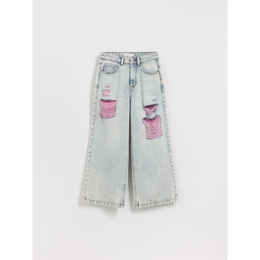 Reserved - Jeansy wide leg z przetarciami - niebieski ze sklepu Reserved w kategorii Spodnie dziewczęce - zdjęcie 184854159