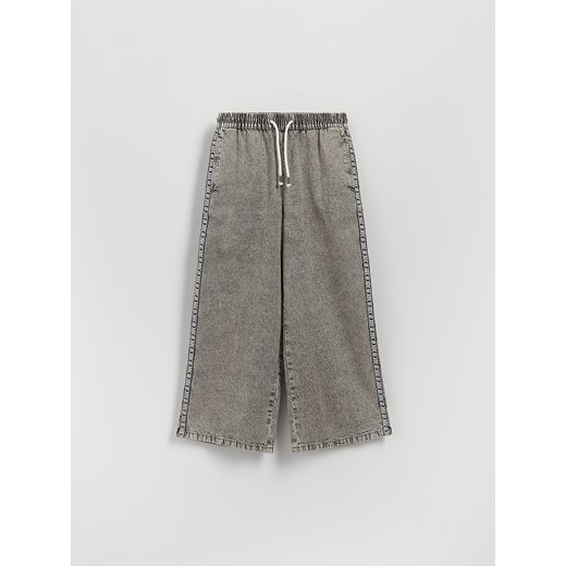 Reserved - Jeansy super wide leg z lampasami - jasnoszary Reserved 152 (11 lat) promocja Reserved