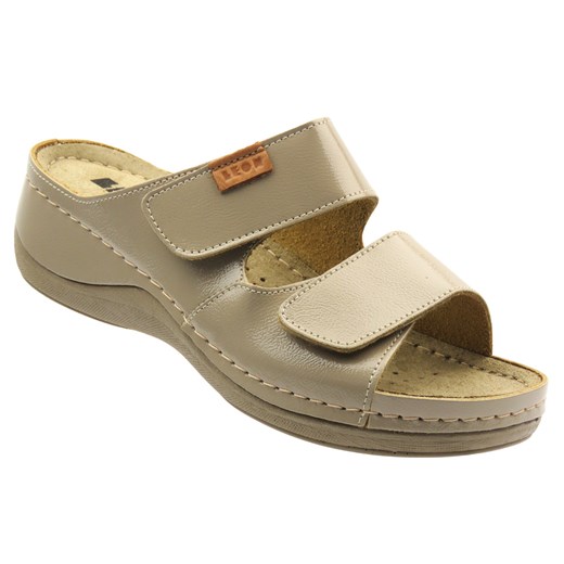 Skórzane Klapki Damskie beżowe Leon 931 ze sklepu ulubioneobuwie w kategorii Klapki damskie - zdjęcie 184855406