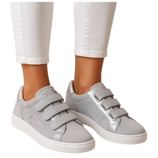 Srebrne trampki damskie na rzepy /C1-2 17596 T135/ ze sklepu Pantofelek24.pl w kategorii Trampki damskie - zdjęcie 184858987