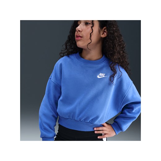 Dziewczęca bluza dresowa o pudełkowym kroju z półokrągłym dekoltem Nike Sportswear Club Fleece - Niebieski ze sklepu Nike poland w kategorii Bluzy damskie - zdjęcie 184862868