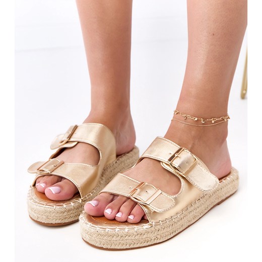 Złote klapki espadryle z klamrami Kasina złoty ze sklepu ButyModne.pl w kategorii Espadryle damskie - zdjęcie 184864285