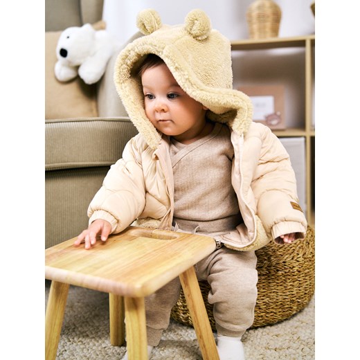 Sinsay - Ocieplana kurtka z kapturem - kremowy Sinsay 80 (9-12 m) Sinsay