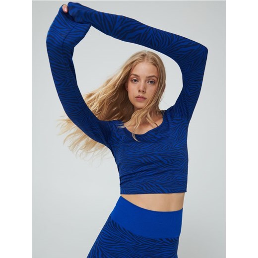 Sinsay - Crop top ze wzorem GYM HARD - niebieski ze sklepu Sinsay w kategorii Bluzki damskie - zdjęcie 184871158