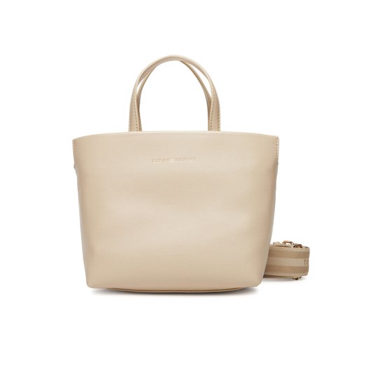 Torebka Tommy Hilfiger Th Logotape Mini Tote AW0AW17694 Beżowy ze sklepu eobuwie.pl w kategorii Torby Shopper bag - zdjęcie 184871176
