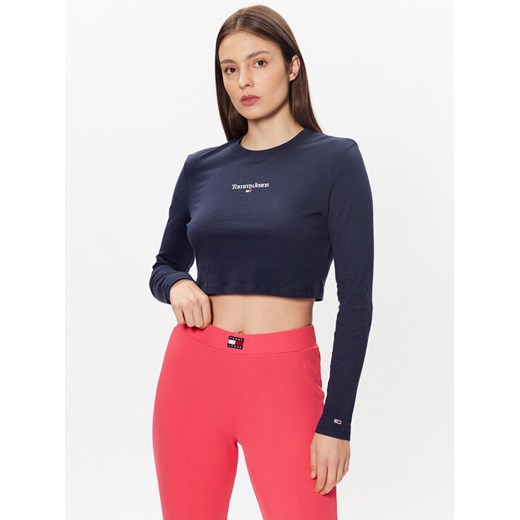 Tommy Jeans Bluzka Essential Logo DW0DW15443 Granatowy Cropped Fit ze sklepu MODIVO w kategorii Bluzki damskie - zdjęcie 184874735