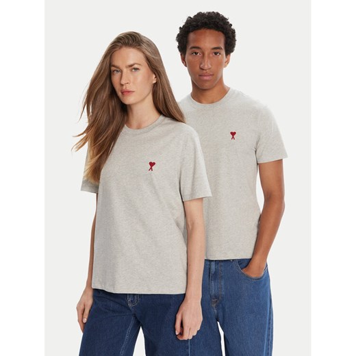 AMI Paris T-Shirt BFUTS035.724 Szary Regular Fit ze sklepu MODIVO w kategorii Bluzki damskie - zdjęcie 184877749