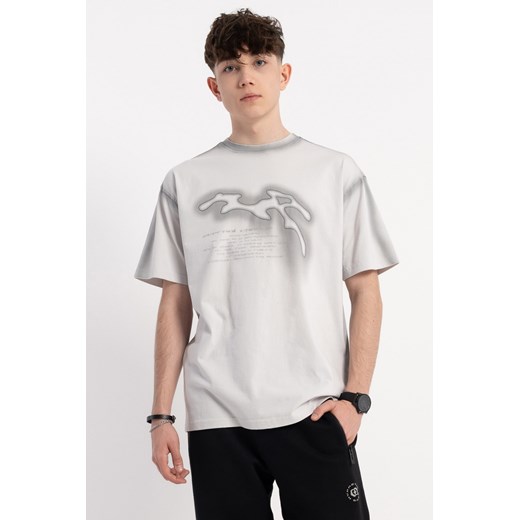 Jasnoszary t-shirt z autorską grafiką z przodu, rozmiar - 152, kolor - szary ze sklepu REPORTER w kategorii T-shirty chłopięce - zdjęcie 184878955