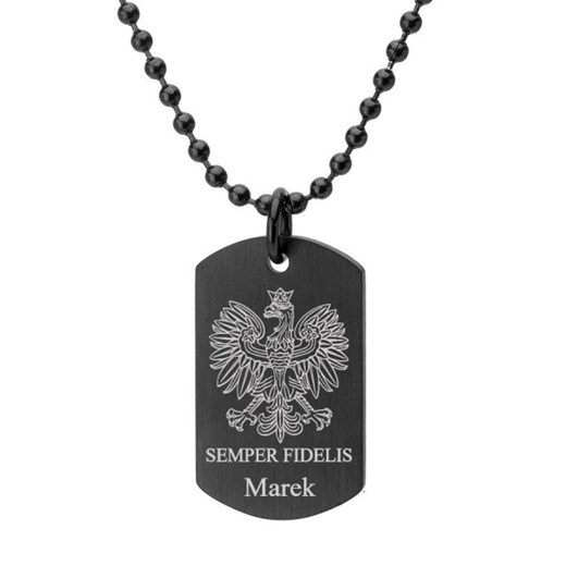 Czarny satynowany nieśmiertelnik z osobistym grawerem nieskończoności i cytatem Patriotyczny nieśmie ze sklepu manoki.pl w kategorii Naszyjniki męskie - zdjęcie 184879066