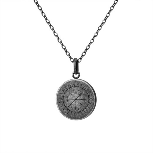 Naszyjnik męski szary z symbolem Vegvísir, nordycki talizman Wikingów z runami ochronnymi ze sklepu manoki.pl w kategorii Naszyjniki męskie - zdjęcie 184879067