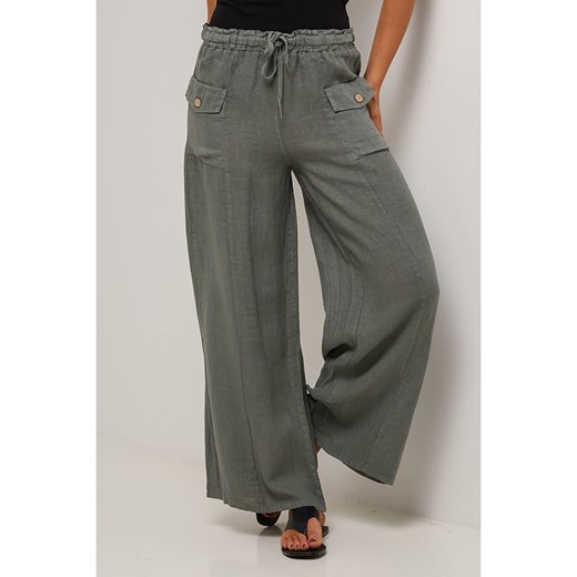 Le Monde du Lin Lniane spodnie w kolorze khaki ze sklepu Limango Polska w kategorii Spodnie damskie - zdjęcie 184881135