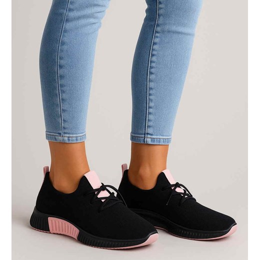 Wsuwane ażurowe czarno różowe buty sportowe /E4-2 17987 T281/ ze sklepu Pantofelek24.pl w kategorii Buty sportowe damskie - zdjęcie 184886488