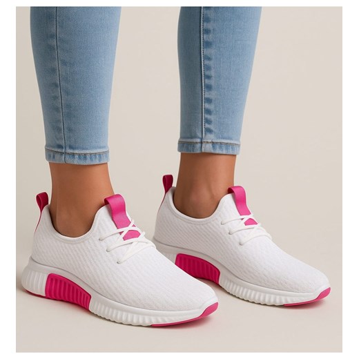 Wsuwane ażurowe biało różowe buty sportowe /E5-3 17989 T281/ ze sklepu Pantofelek24.pl w kategorii Buty sportowe damskie - zdjęcie 184886495